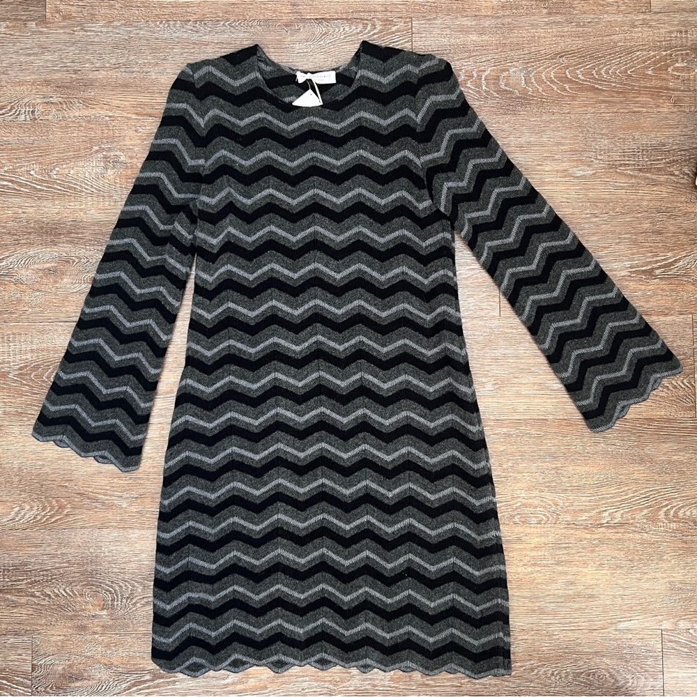 NWT Amina Rubinacci Nettuno Zig Zag Knit Dress - Black/Grey - Size 44 (IT)/US M